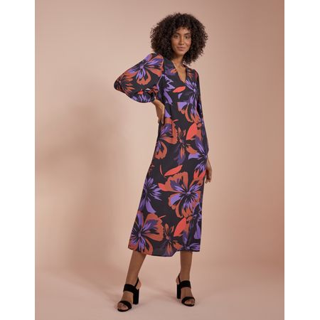 vestido evasê midi crepe leve